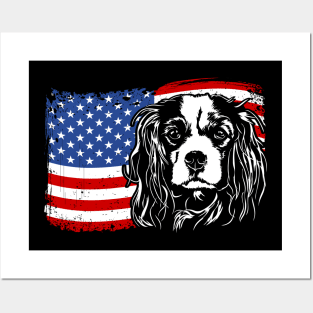 Proud Cavalier King Charles Spaniel American Flag patriotic dog Posters and Art